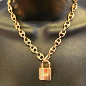 Herme Gold Padlick With Key And House Of Harlow Thick Necklace